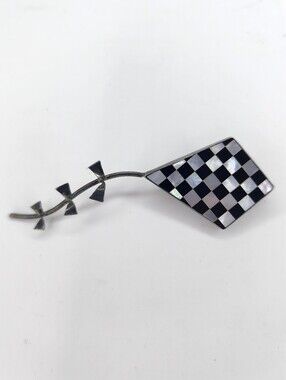 Vintage Sterling Checkerboard Kite Brooch Pin